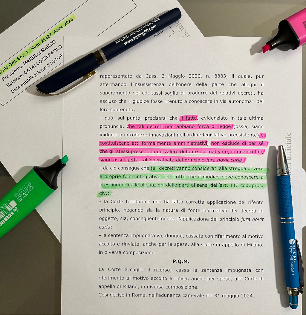Ordinanza sulla mancata produzione dei decreti ministeriali per la verifica dell'usura
