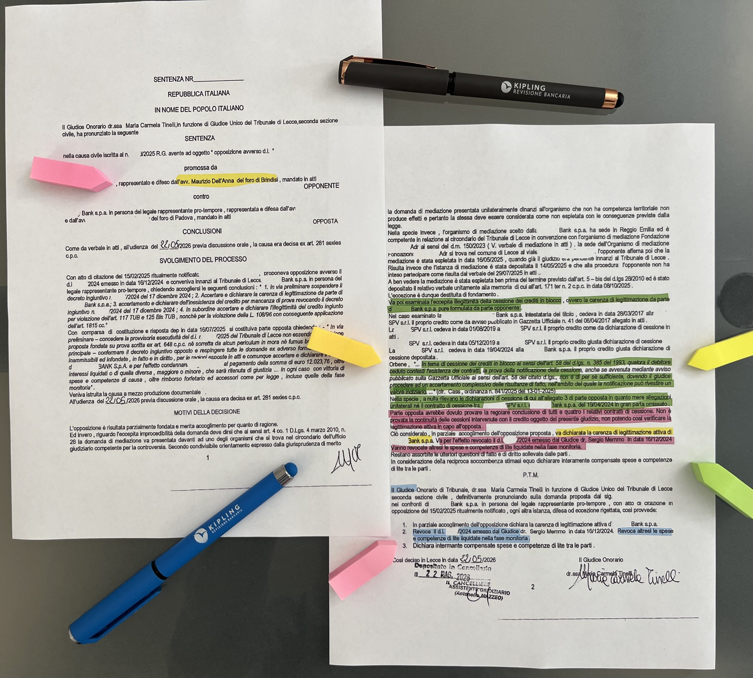 Sentenza tribunale di Lecce, revoca decreto ingiuntivo