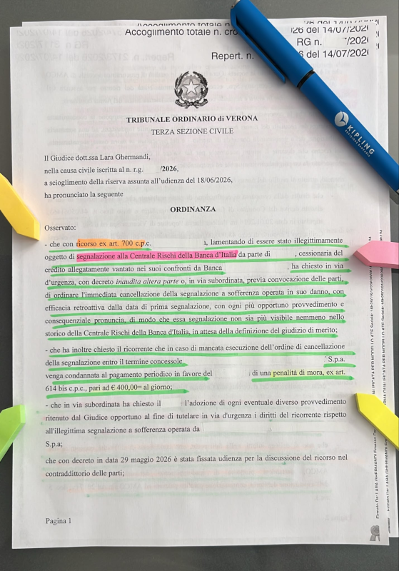 Cancellazione della segnalazione del passaggio a sofferenza per la mancata verifica della crisi economica